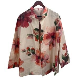 Custom Made Raw Silk Colorful Floral Open Front Evening Jacket Womens 2X